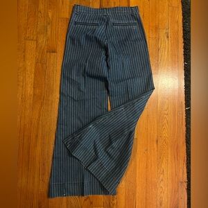 Navy Striped Wide Leg Jeans